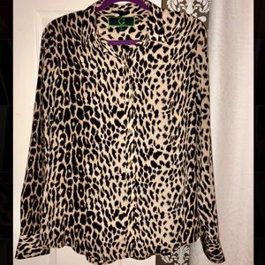 C Wonder 100% Silk Leopard Blouse